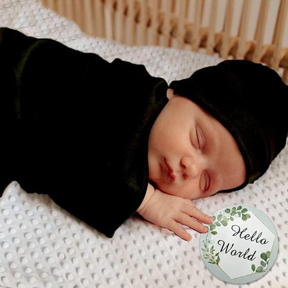 OWLOWLA Swaddle Blanket and Hat Set Newborn Swaddle Wrap Baby Receiving Blanket for Baby Boys