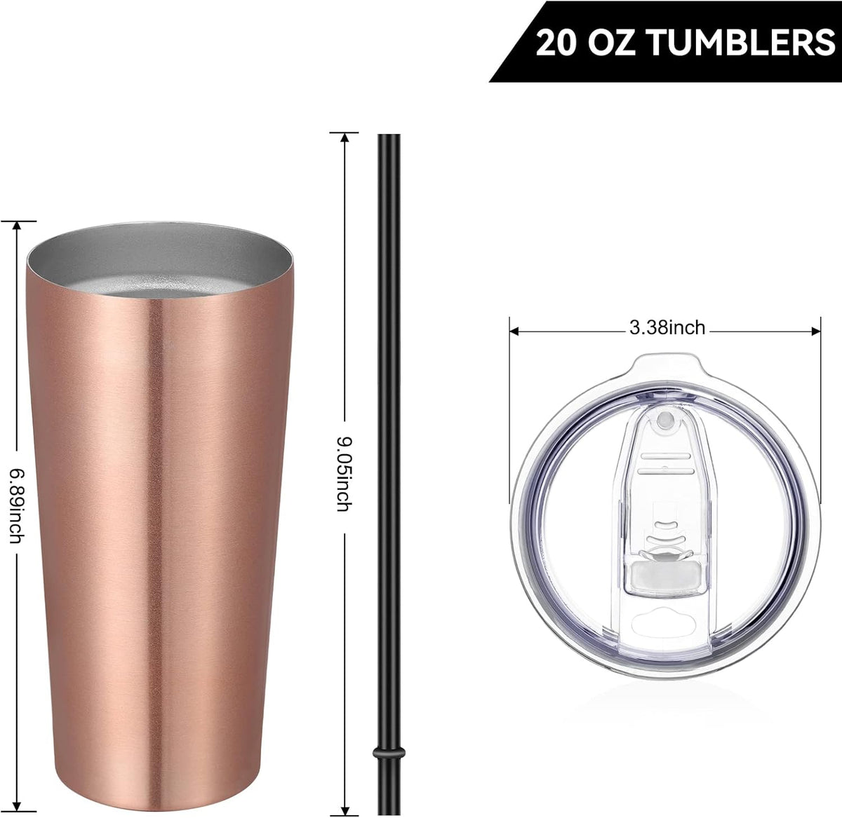 VEGOND 20oz Tumbler Bulk with Lid and Straw 1 Pack, Stainless Steel Vacuum Insulated Tumbler