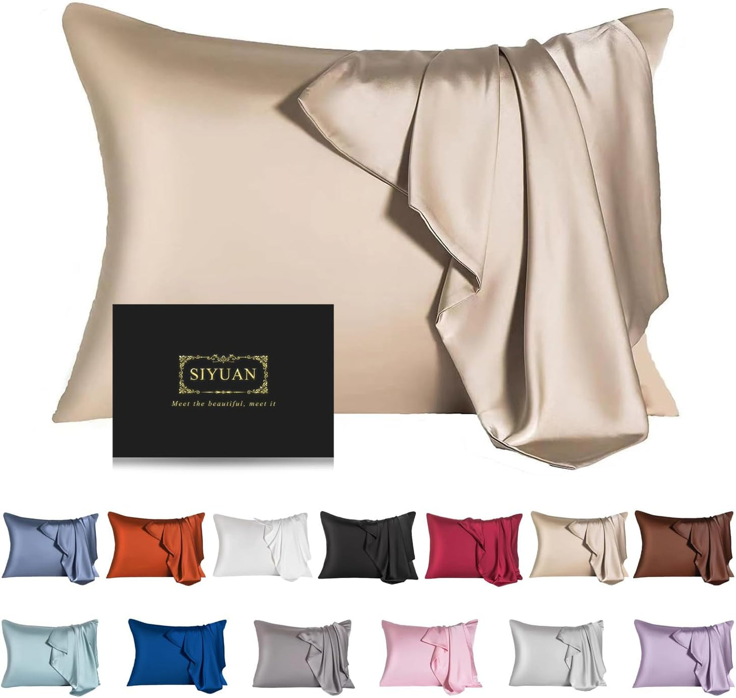 Mulberry Silk Pillowcase for Hair and Skin,Standard Size Cooling Silk Pillow Case with Hidden