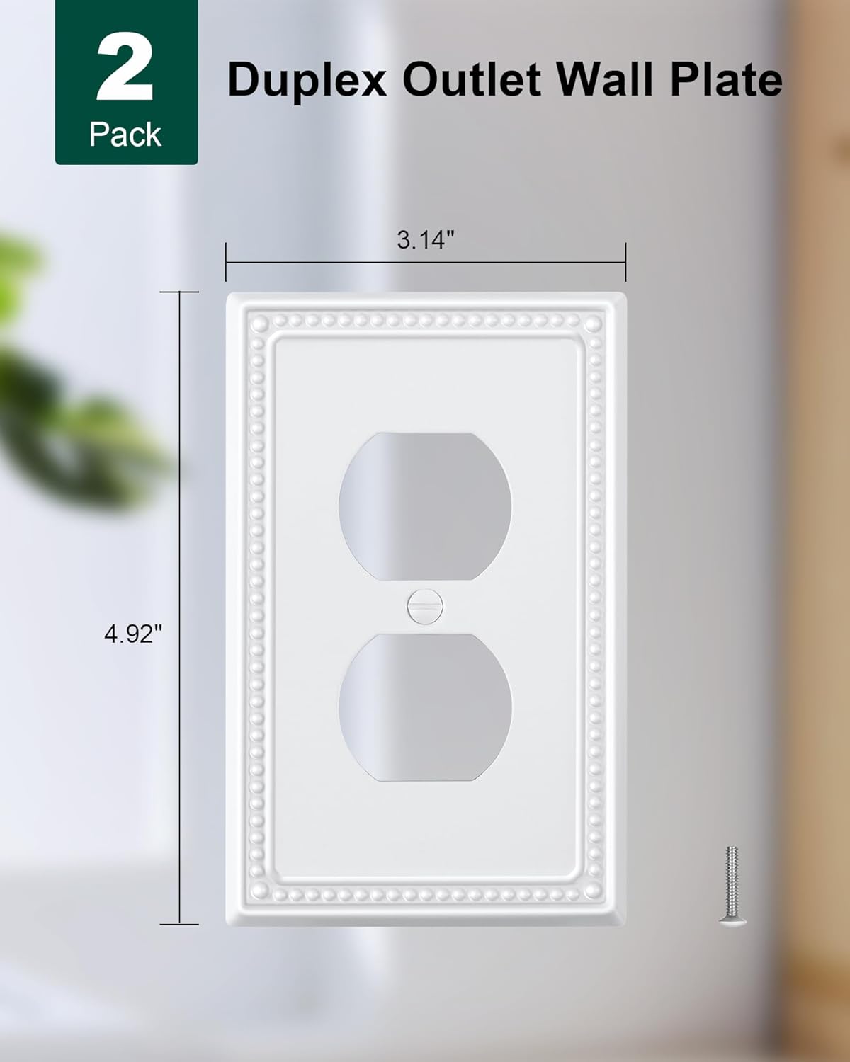2-Pack Duplex Outlet Cover Plate, Pure White Metal Wall Plates for Electrical Outlets, 1 Gang