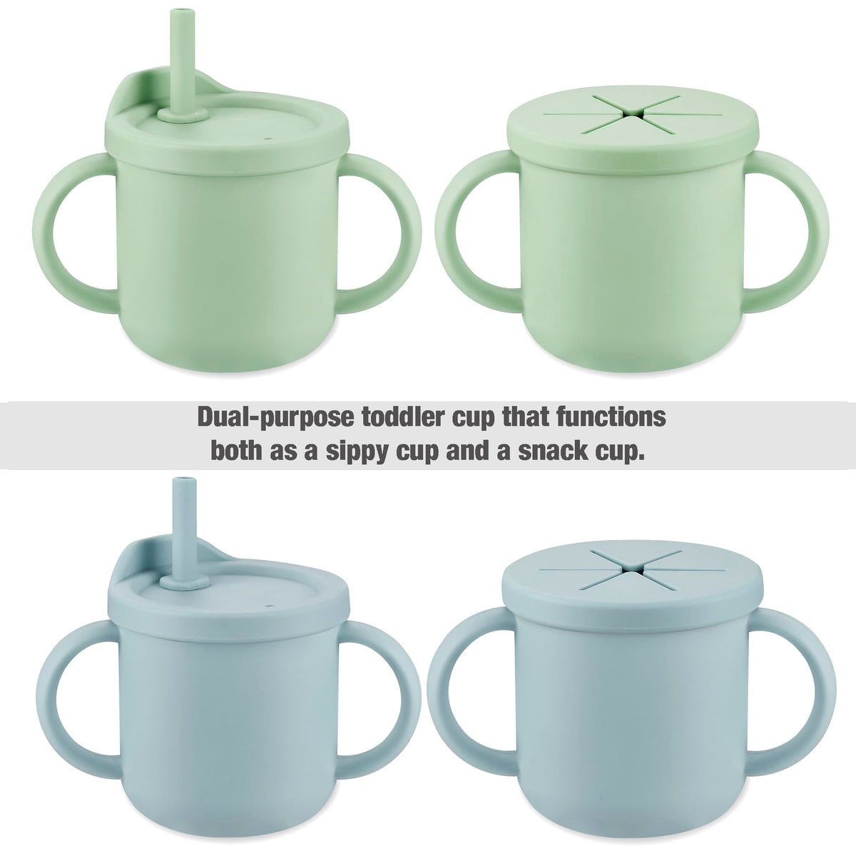 PandaEar Silicone Baby Feeding Set| 2 Pack Silicone Divided Suction Plate and 2 Pack Tiny Cup with