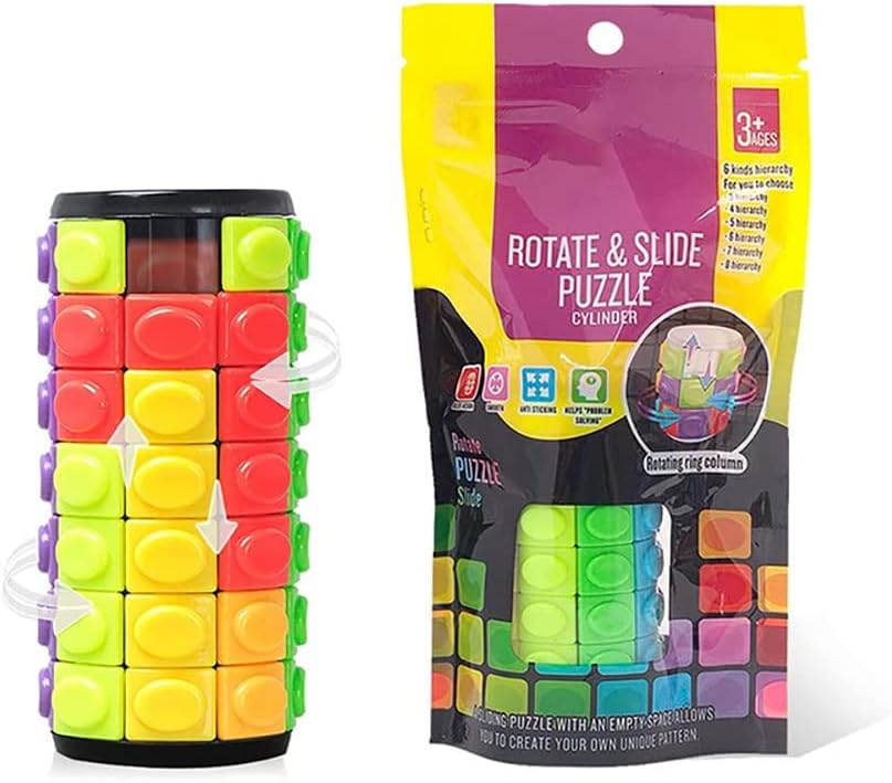 3D Puzzle Rainbow Magic Cube Fidget Toys Cylinder Rotate Slide 3 / 5 / 7 Layers Educational Games