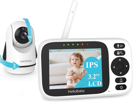 HelloBaby Baby Monitor with 3.2'' IPS Screen - Baby Camera Monitor with Remote Pan-Tilt-Zoom Camera