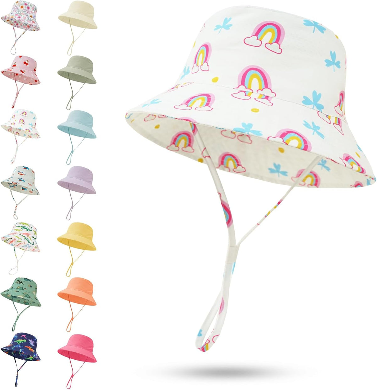 Baby Sun Hat 0-6 Years Toddler Boys Girls Adjustable Bucket Hats Kids Bucket Hats UPF 50+ Wide Brim