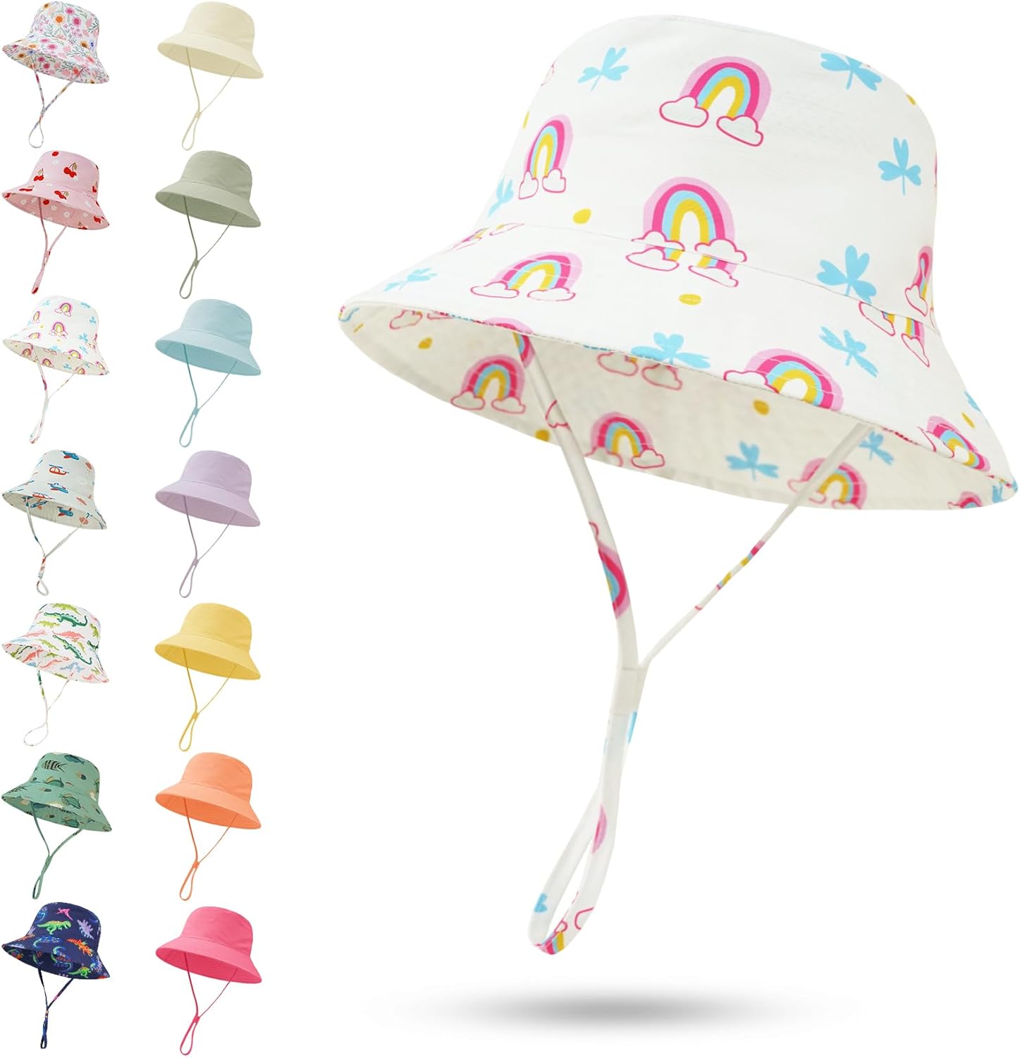 Baby Sun Hat 0-6 Years Toddler Boys Girls Adjustable Bucket Hats Kids Bucket Hats UPF 50+ Wide Brim