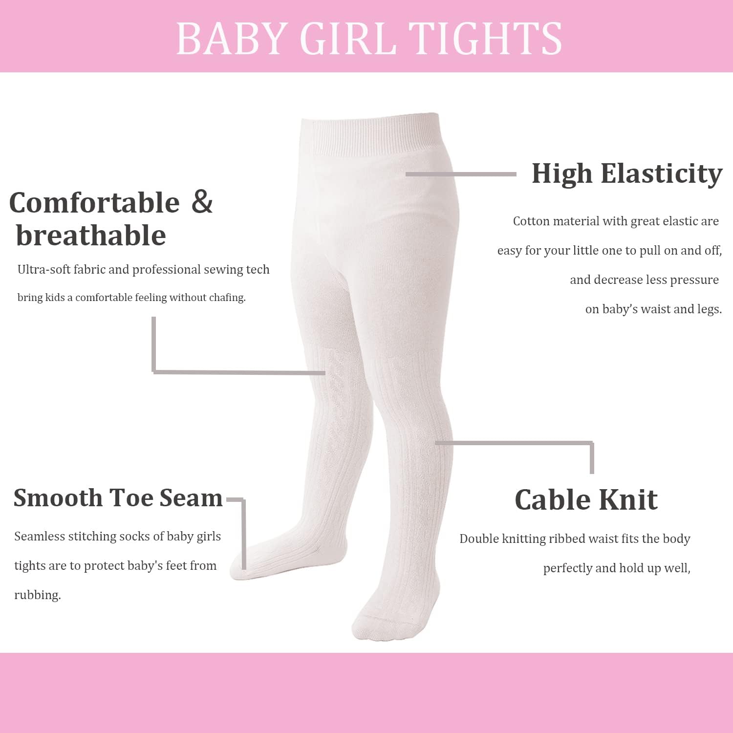 Marchare Baby Girls Tights Thick Solid Cable Knit Leggings Winter Warm Stockings For Toddler Girls