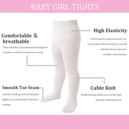 Marchare Baby Girls Tights Thick Solid Cable Knit Leggings Winter Warm Stockings For Toddler Girls