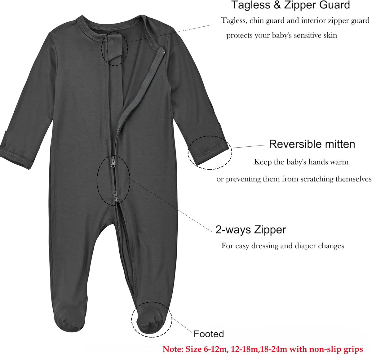 Aablexema Baby Zipper Pajamas Bamboo Rayon, 3pcs Unisex Infant Onesie with Mitten Long Sleeve