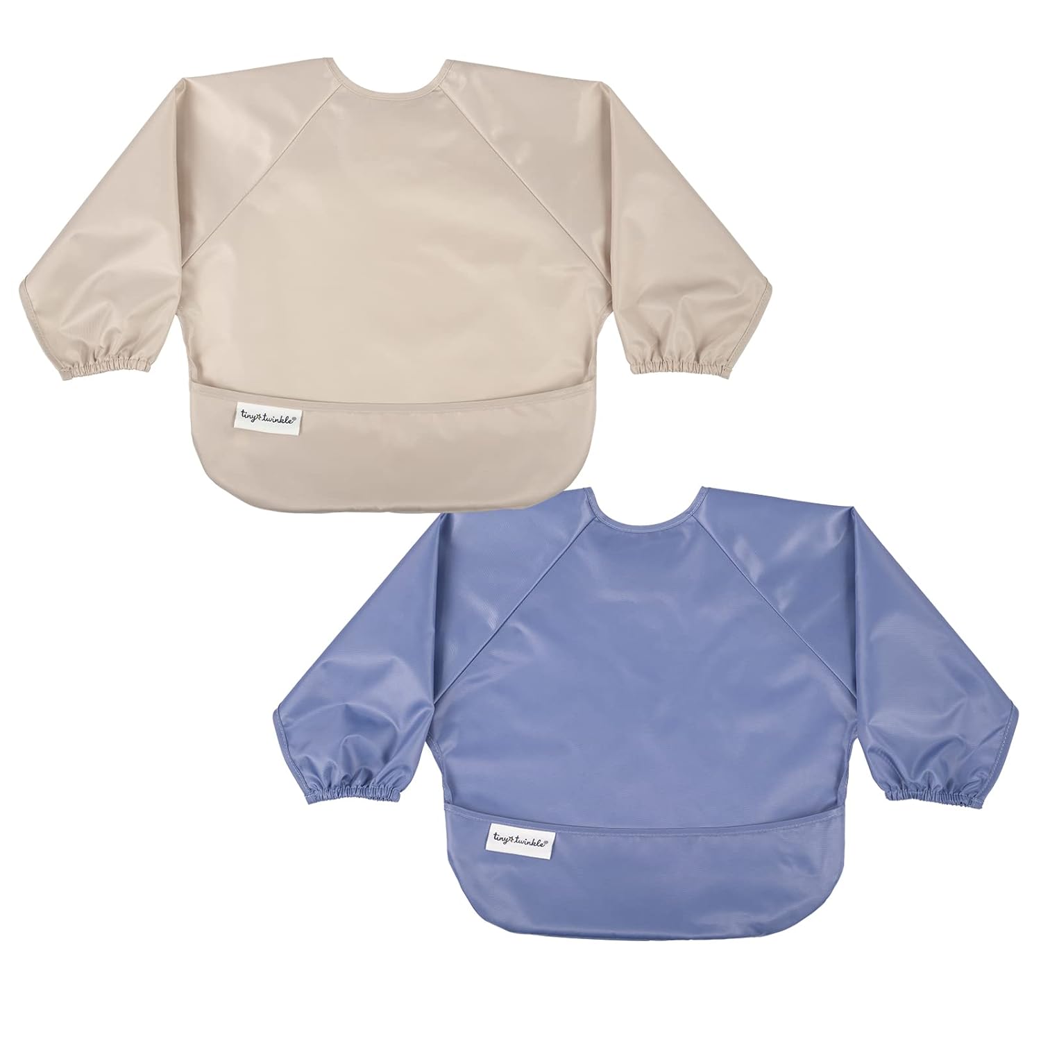 Tiny Twinkle Mess Proof Baby Bibs, 2pk Waterproof Smock Baby Bibs for Eating, Machine Washable Long