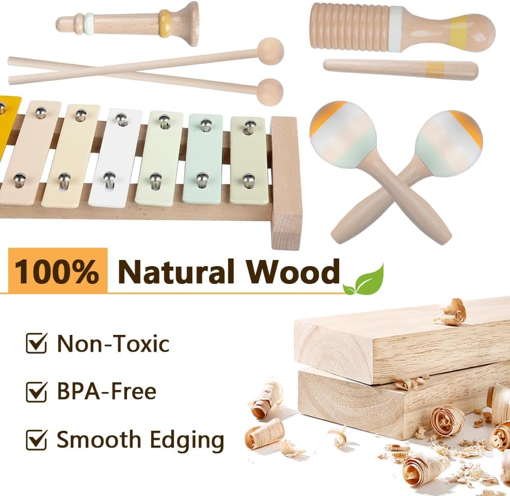 Baby Musical Instruments-Montessori Wooden Toys for Toddlers 1-3,Neutral Colors Percussion