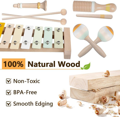 Baby Musical Instruments-Montessori Wooden Toys for Toddlers 1-3,Neutral Colors Percussion