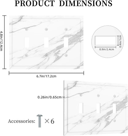 Decorative Switch Plates Modern White Gray Marble 3 Gang Wall Plate Triple Toggle Light Switch