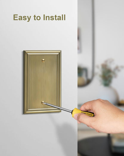 2-Pack Single Blank Wall Plates, Durable Solid Zinc Alloy Blank Outlet Covers, Decorative Antique