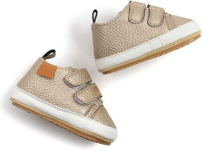 SOFMUO Baby Boys Girls High Top Ankle PU Leather Sneakers Soft Rubber Sole Infant Moccasins Newborn