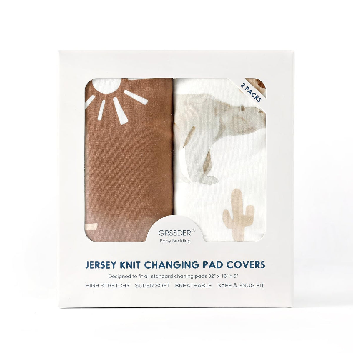 GRSSDER Stretch Ultra Soft Jersey Knit Changing Pad Cover Set 2 Pack, Change Table Pad Covers Fit