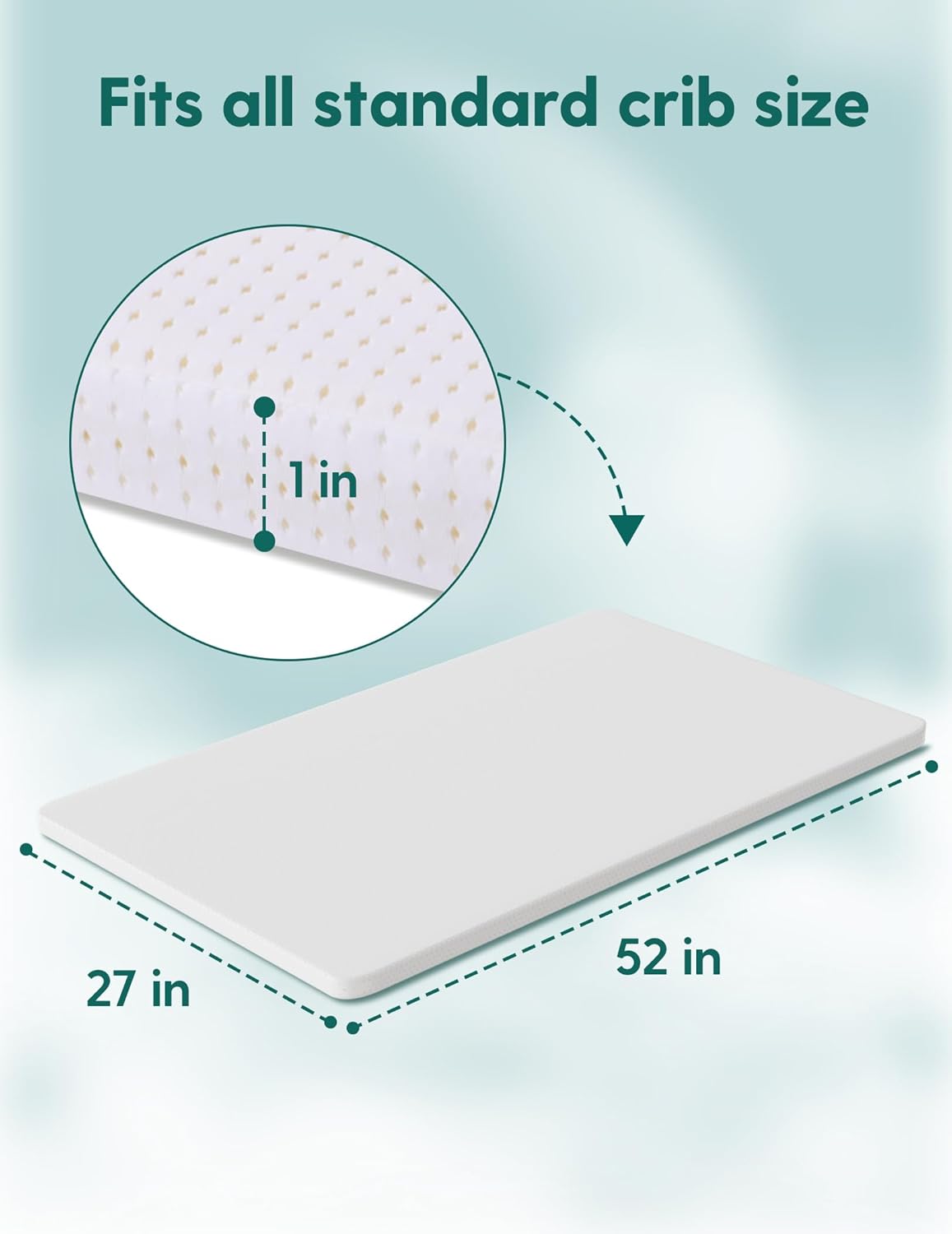 BABELIO Machine Washable Crib Mattress Topper, Soft Breathable Silicone Foam Toddler Mattress