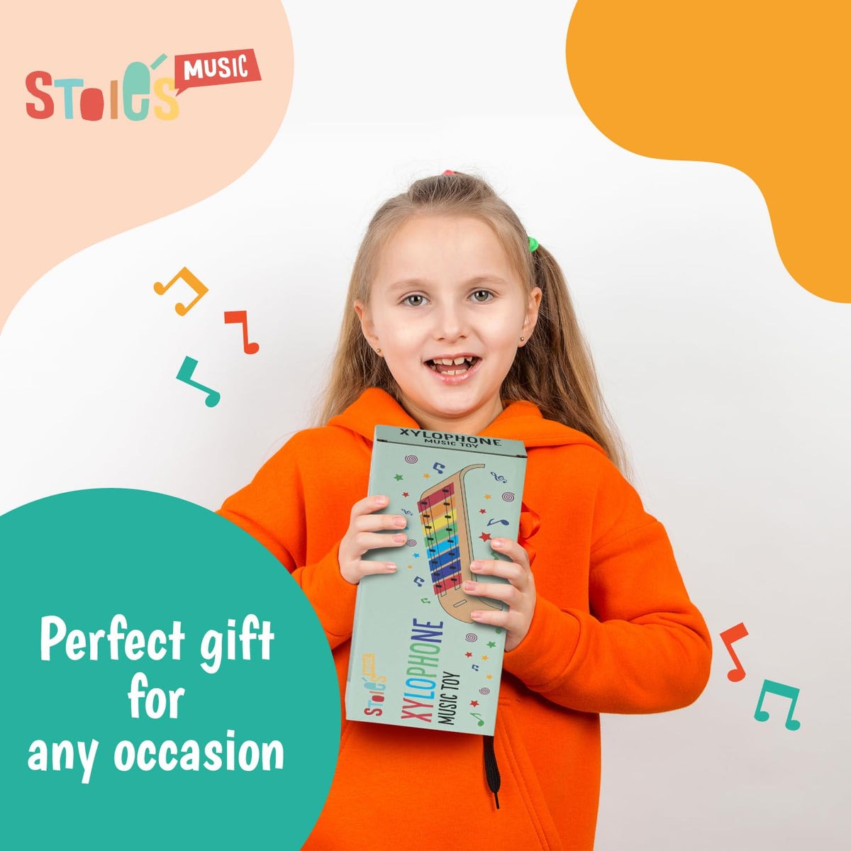 Stoie's Wooden Xylophone for Kids and Toddlers, Curved Design, 8 Notes of Rainbow Color, Tuned