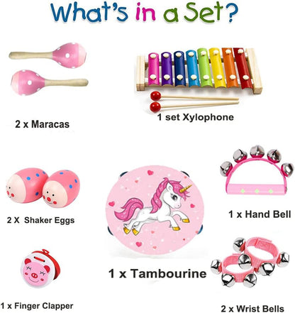 Kids Musical Instruments Sets, 12pcs Wooden Percussion Instruments Toys Tambourine Xylophone for