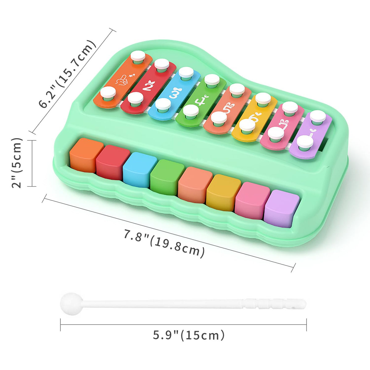 Oprala 2 in 1 Baby Piano Xylophone for Toddlers 1-3 Years Old, 8 Multicolored Key Keyboard Baby