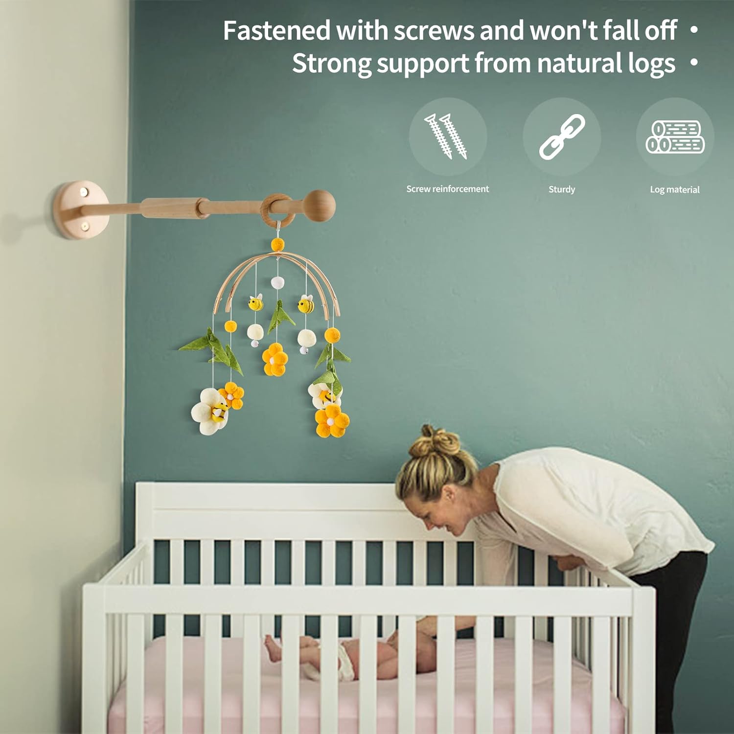 Baby Crib Mobile Arm,HBM Wooden Mobile Arm for Crib Mobile Hanger for Crib Baby Girl Nursery Decor