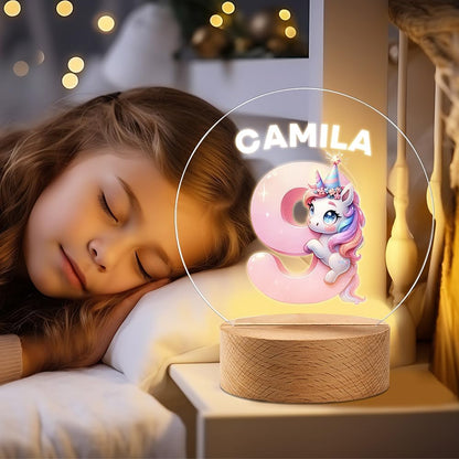 callie Acrylic Night Light Name Plate Personalized, Custom Cute Dinosaur Car with Wooden Base