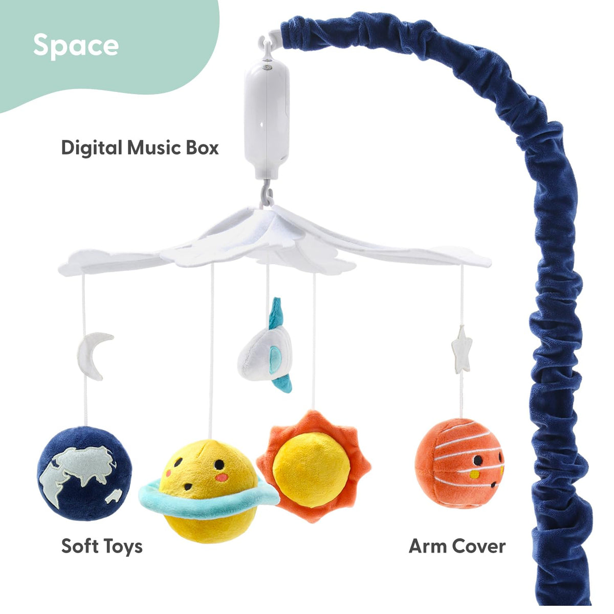 The Peanutshell Crib Mobile for Boys or Girls - White and Dark Blue Musical Baby Crib Mobile with