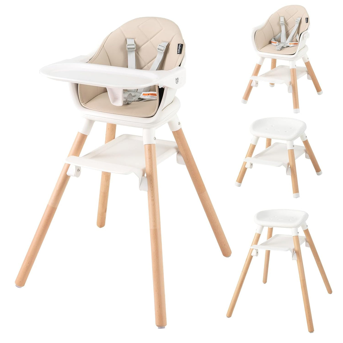 BABY JOY High Chair, 6 in 1 Convertible Wooden Highchair for Babies & Toddlers with Adjustable