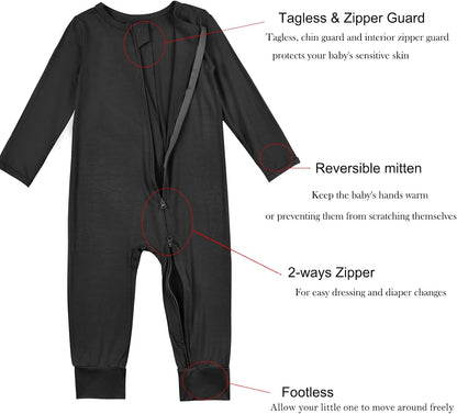 Aablexema Baby Footless Pajamas Zipper with Mitten, Rayon from Bamboo, Infant Long Sleeve Romper Pjs