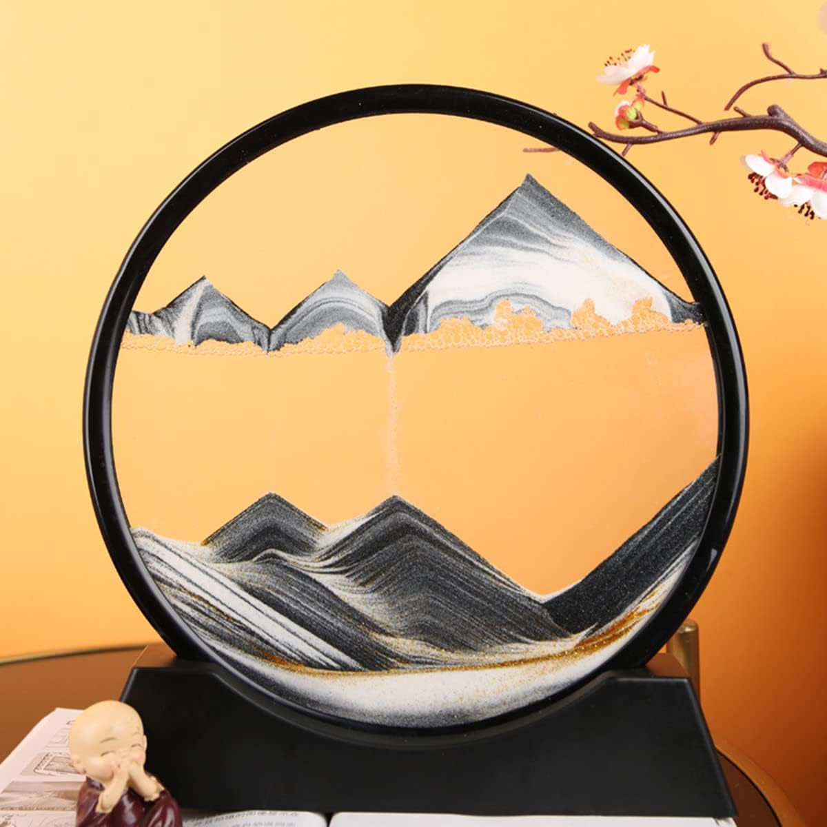 Moving Sand Art Picture in Motion Round Glass 3D Deep Sea Landscape, Dynamic Sand Art Sandscapes