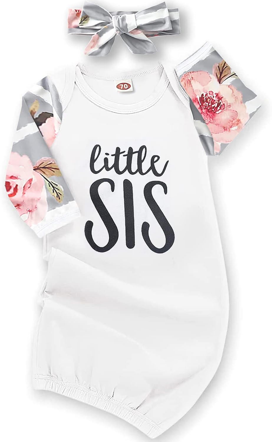 AMAWMW Newborn Baby Girl Little Sister Sleeper Gown Stripe Long Sleeve Nightgown Pajamas Gifts