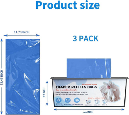 Diaper Pail Refills Bags with 30 Bags, Compatible with Genie Easy Roll Signature Diaper Pail and