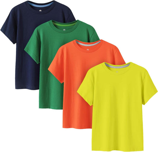 LAPASA Kids T-Shirts Short Sleeve (4 Pack) 100% Cotton Plain Top Tees Boy & Girl Unisex Toddler