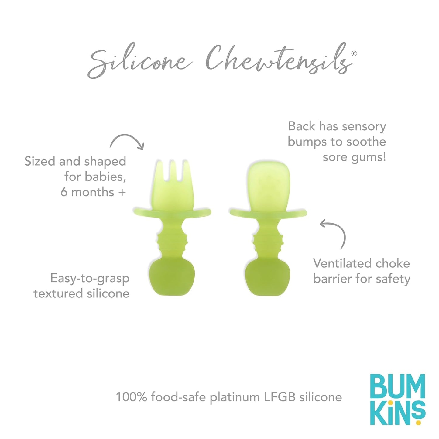 Bumkins Baby Utensils Set, Chewtensils Silicone Spoons for Dipping, Self-Feeding, Baby Led Weaning
