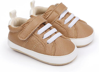 SOFMUO Baby Boys Girls High Top Ankle PU Leather Sneakers Soft Rubber Sole Infant Moccasins Newborn