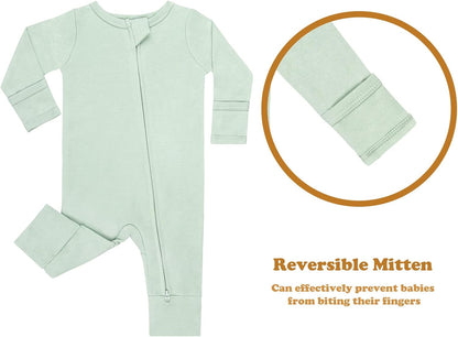 GUISBY Long Sleeve Cotton Pajamas Footless Baby Bodysuits with Zipper and Mittens 3-Pack for Boys
