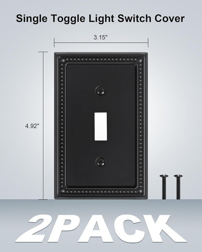 2-Pack Single Toggle Light Switch Cover Plate, Pearls Decorative Switch Plate Covers, Black 1 Gang