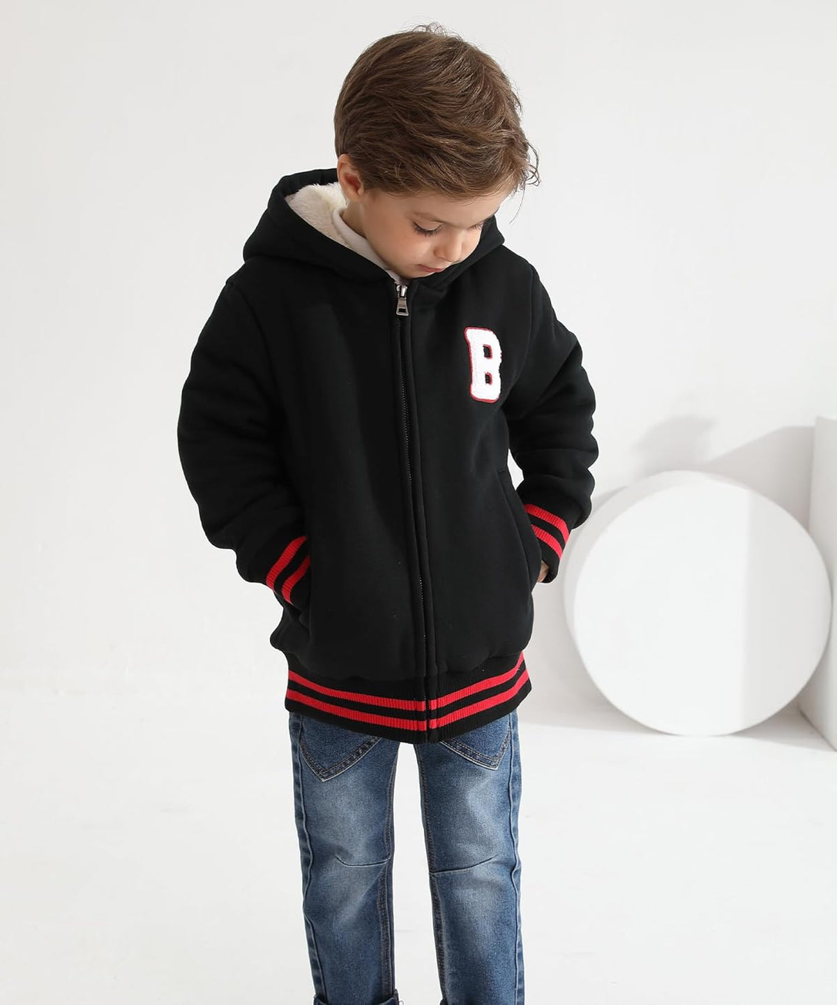 Bumeex Kids Boy's Girl's Sherpa Fleece Lined Jacket Spring Fall Winter Zip up Sweatshirt Hoodie