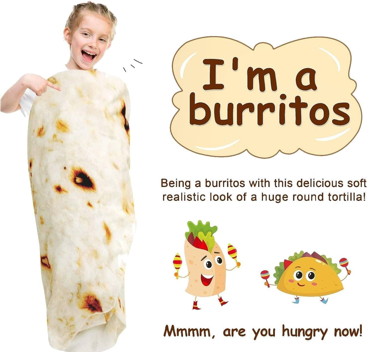 Burrito Tortilla Blanket White Elephant Gifts for Kids Stuff Useful Adults Teenagers Taco Throw