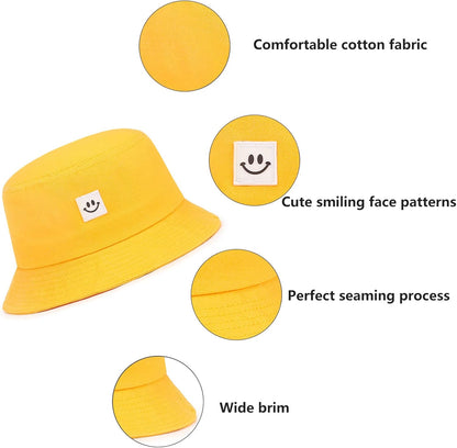 Kids Sun Hat Smile Face Bucket Hat for Girls Boys Summer Sun Protection Cotton Unisex Beach Cap