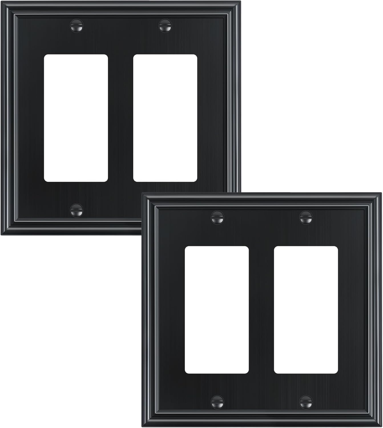 2-Pack Decorative Double Decorator Outlet Cover Plate, Durable Zinc Alloy Black Wall Plates for