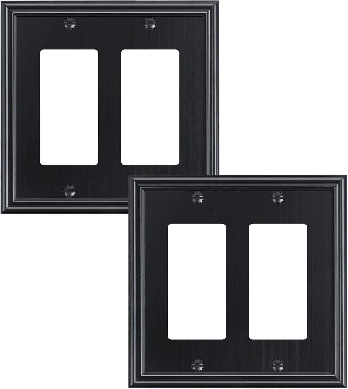 2-Pack Decorative Double Decorator Outlet Cover Plate, Durable Zinc Alloy Black Wall Plates for