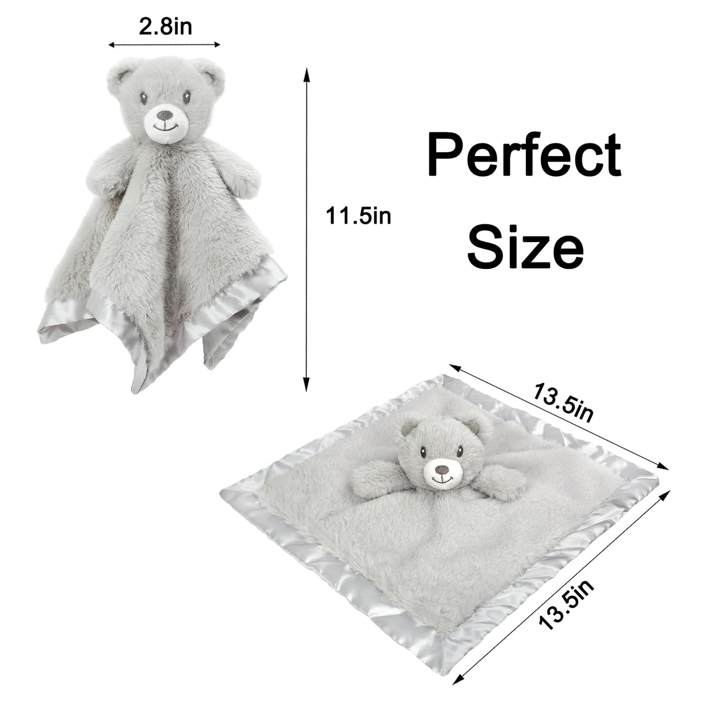 Bear Security Blanket Soft Minky Baby Lovey Animal Plush Blanket Unisex Lovie Gift for Toddler