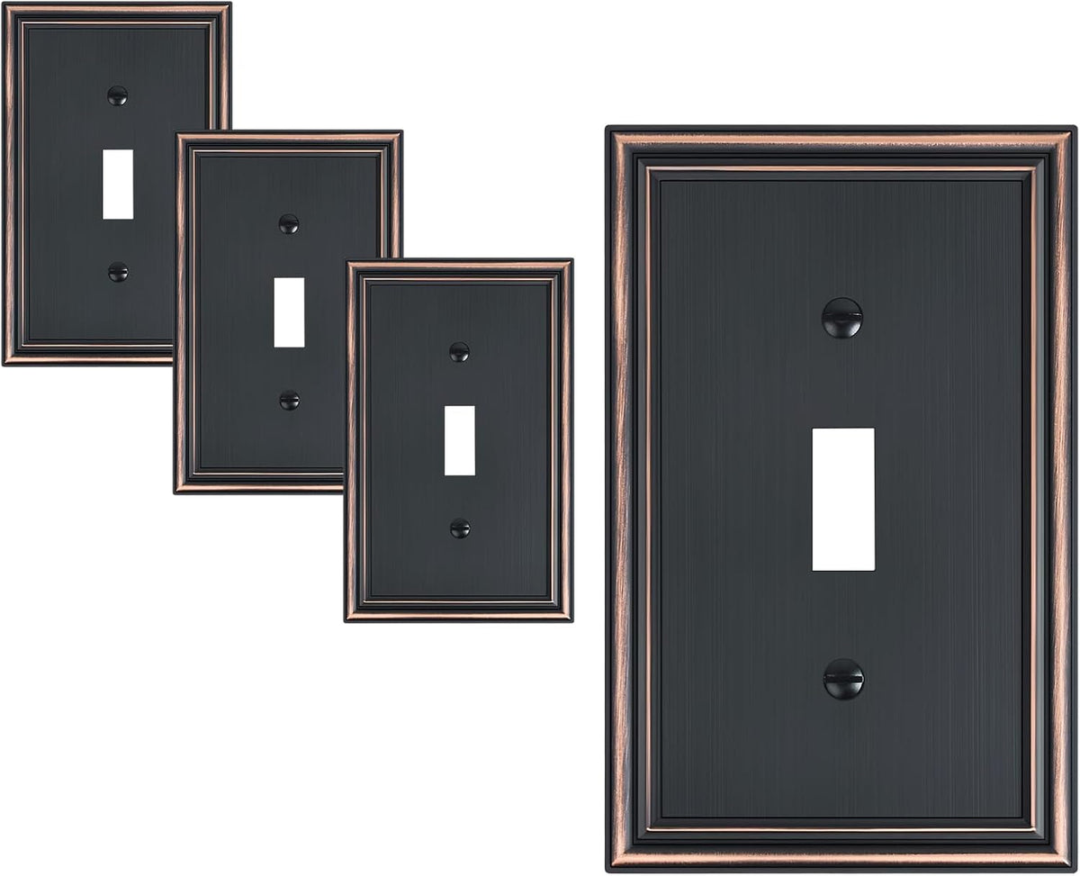 4-Pack Single Toggle Light Switch Cover Plate, Durable Solid Zinc Alloy Decorative Switch Plate