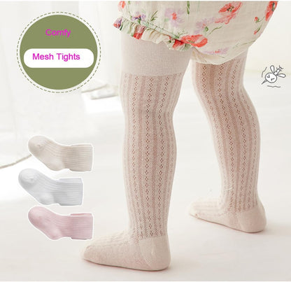 CHUNG Baby Girls Cotton Tights Thin Hollowed Summer with Bowknot Mesh Lace Fashion Toddler Footed