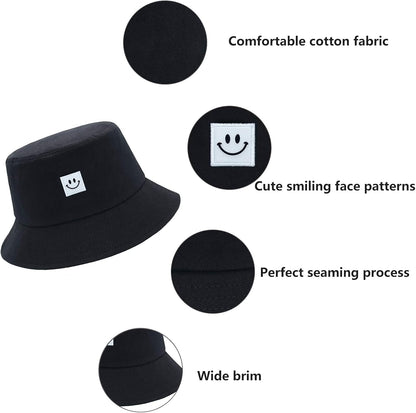 Kids Sun Hat Smile Face Bucket Hat for Girls Boys Summer Sun Protection Cotton Unisex Beach Cap