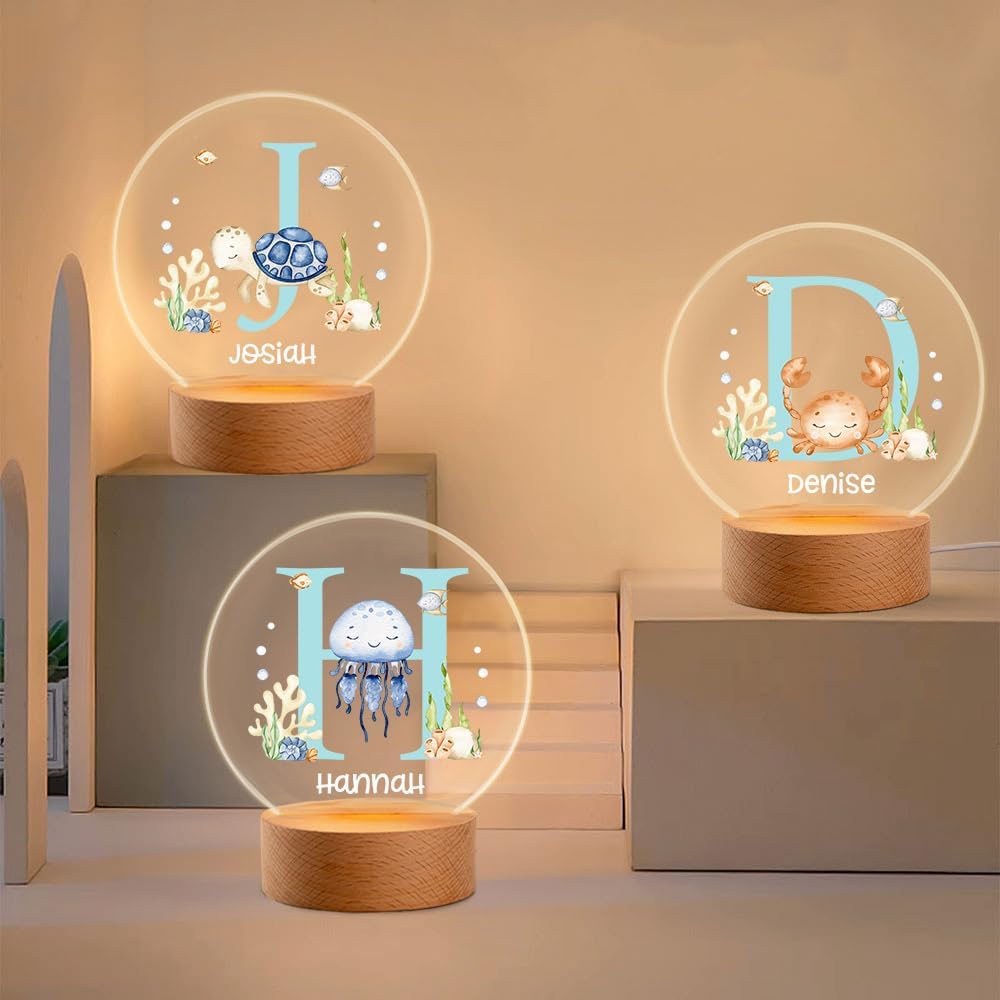 callie Acrylic Night Light Name Plate Personalized, Custom Cute Fox Deer Turtle Forest Animal with