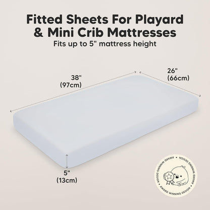 2-Pack Mini Crib Sheets Fitted - 38x26 Pack N Play Sheets for Pack and Play Mattress, Organic