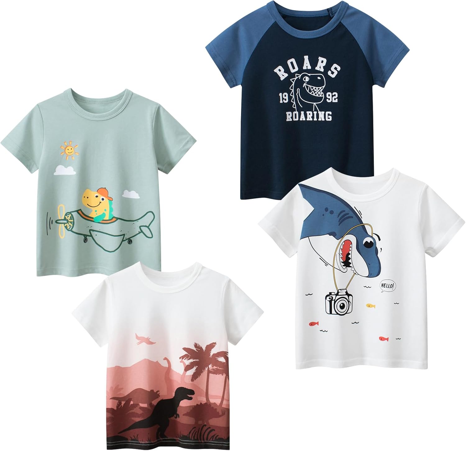Boys' 4-Pack Excavator Short Sleeve Crewneck T-Shirts Top Tee Size 2-7 Years Toddler Boys' Value
