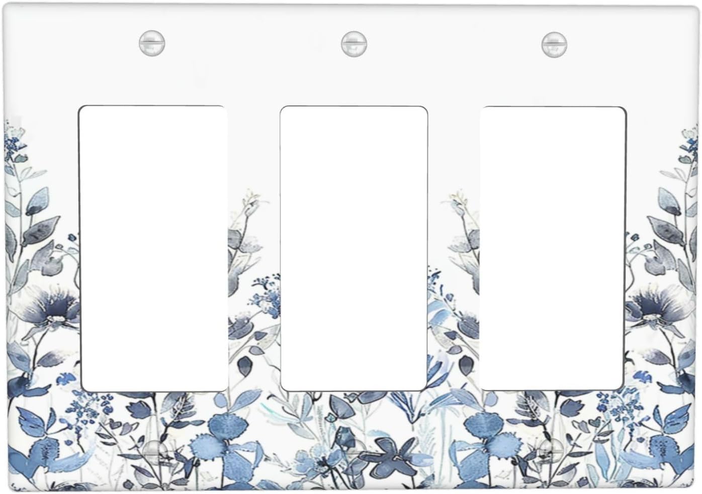 Light Switch Covers Light Blue Watercolor Leaves Plant With Floral 3 Gang Rocker Electrical GFCI