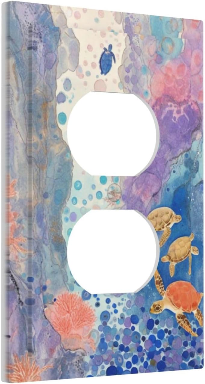 Turtle Coral Fish Watercolor Colorful Underwater World Outlet Covers 1 Gang Duplex Light Switch